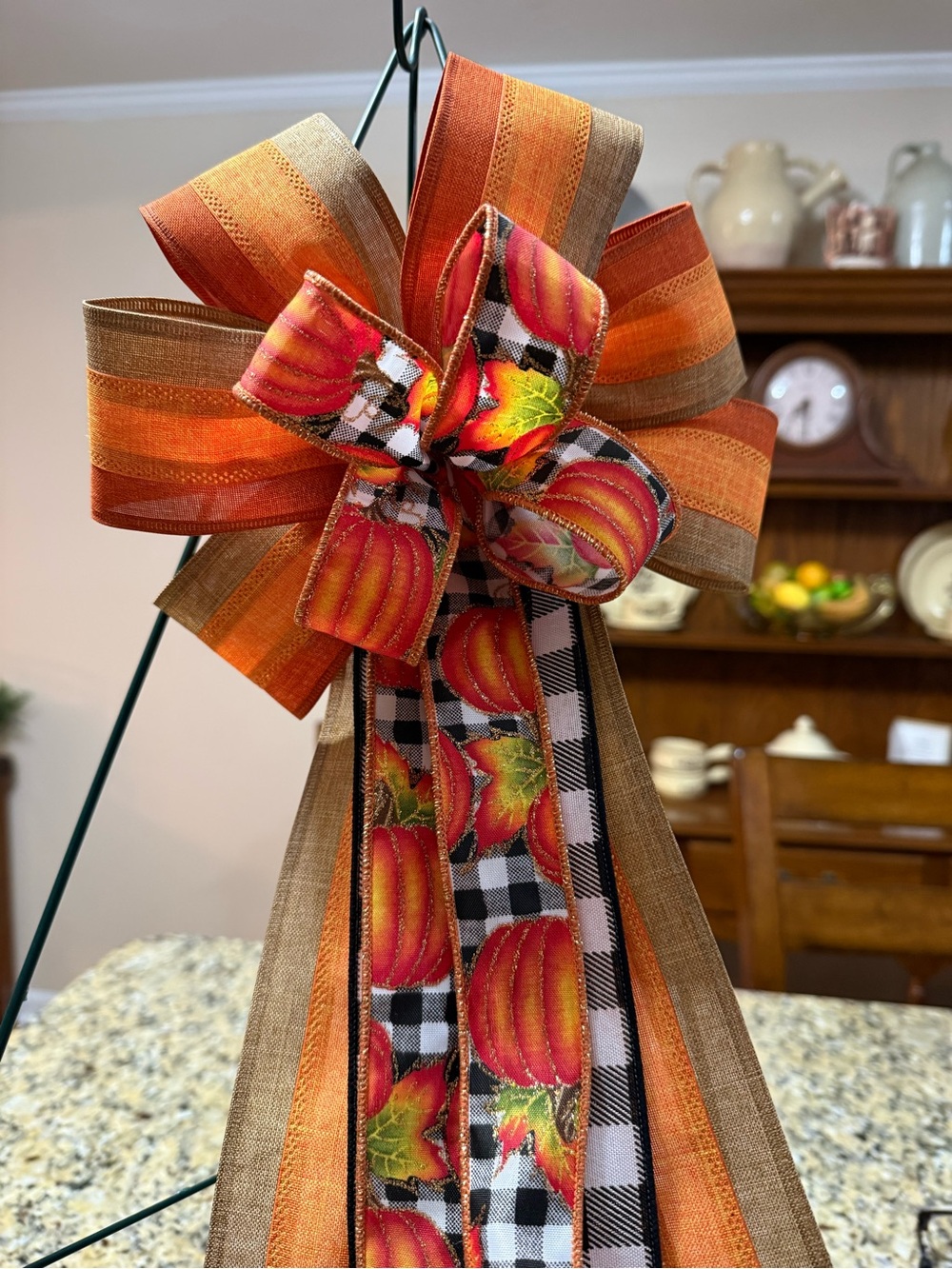 Handmade Autumn Pumpkin Ribbon Bow - Orange Fall Décor